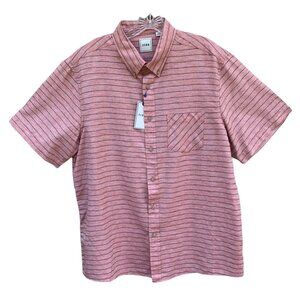 Rowm Mens Casual Shirt Size L Striped Short Sleeve Button Up Lightweight Untuck